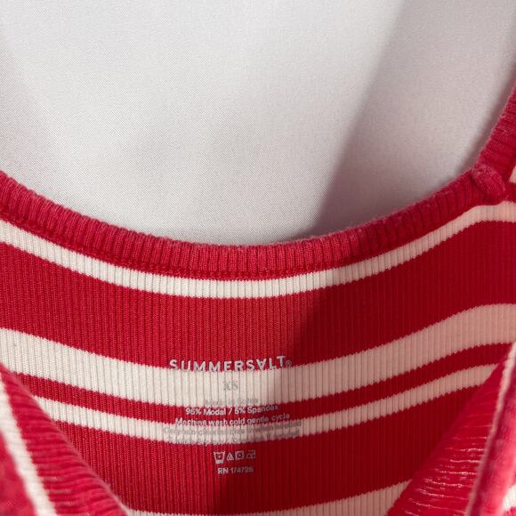 Summersalt XSmall XS Red White Striped Ribbed Square Neck Midi Dress Modal Tank - Picture 6 of 10